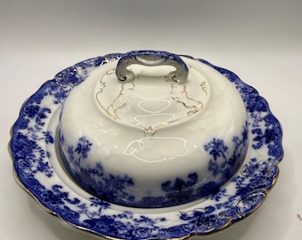 Flow Blue Butter Dish with Lid~Linda pattern