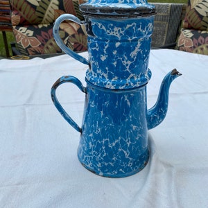 Enamel ware Graniteware Blue Swirl Coffee Biggin