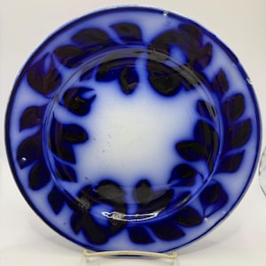 Flow Blue Brush Stroke Spinach Leaf pattern 9 1/2” Dinner Plate