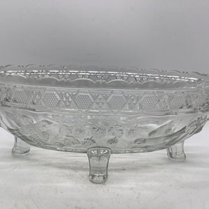 Pattern glass Strawberries and Bird Oval footed Bowl