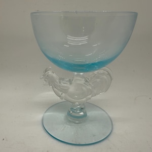Morgantown Glass Torquoise champagne sherbet Glass with Rooster stem