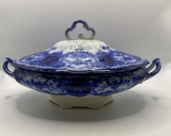 Flow Blue Oval Vegetable Tureen~John Maddocks Dainty pattern