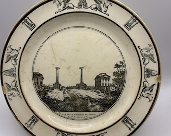 French Creamware Plate Vue de la Barreire du Trone Paris
