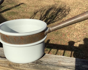 Hall Tin banded and double handle ceramic Pot