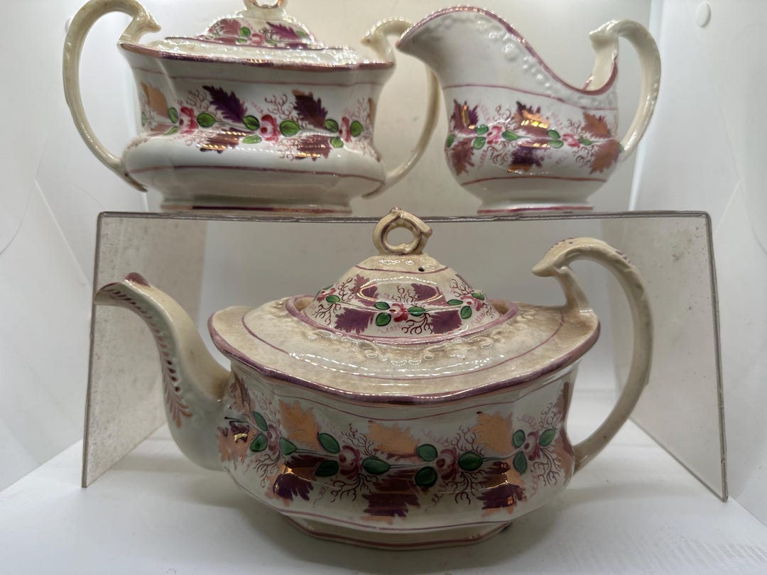 Pu Strathpine Tea Set Antique Staffordshire Lustreware 3 Piece Tea Set~teapot, Sugar and ...