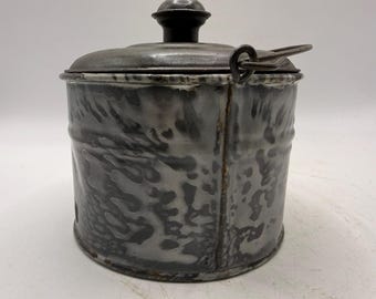 Enamelware Graniteware small Gray Berry Bucket with Tin Lid
