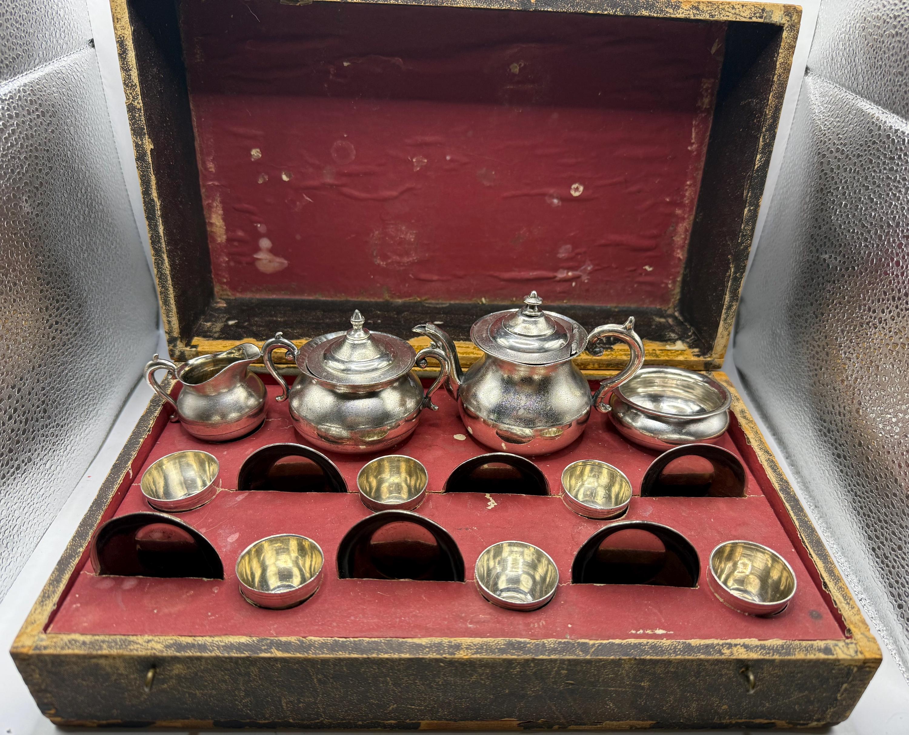 Child's Silverplate 18 pc Teaset in Original Wooden Box