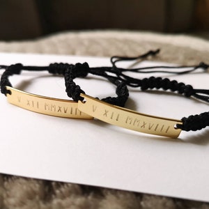 His and hers bracelet, personalised bracelet, 14k filled Gold bar bracelet, Roman numeral bracelet. Includes 2 bracelets.