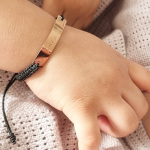 Baby name bracelet, STAINLESS STEEL rosegold bracelet, christening bracelet, flower girl bracelet.