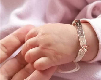 Personalisiertes Rose Gold Baby Armband, Hand gestempelt Name Armband, Wachs Schnur