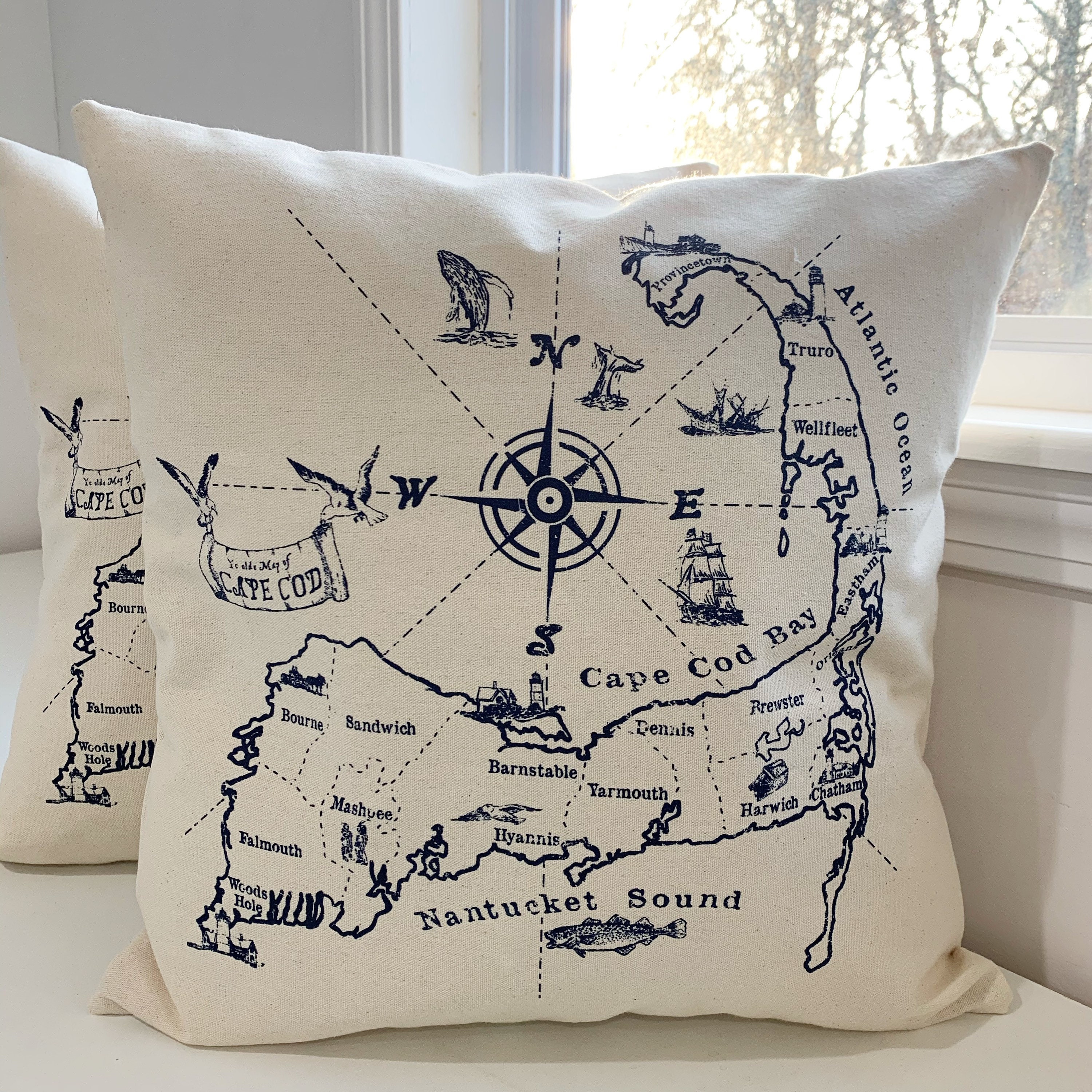 Cape Cod Pillow Cover, Cape Cod Map Pillow , Made on Cape Cod , Old  Fashioned Map Pillow of Cape Cod 