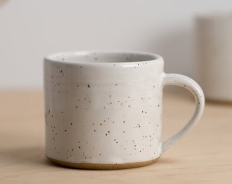 14oz Speckled White Ceramic Coffee Mug - Tea Mug - Handmade Ceramic Mug Set -  Stoneware Mug - Ceramic Drinkware - White Mugs - DPottery