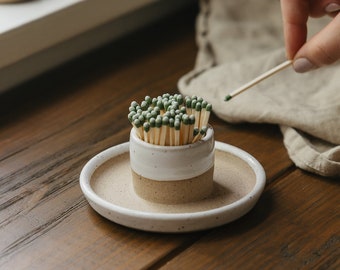 Speckled White Matchstick Holder - Ceramic Matchstick Holder - Handmade Match Striker - Air Plant Holder *Strike anywhere matches ONLY*