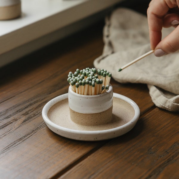 Speckled White Matchstick Holder - Ceramic Matchstick Holder - Handmade Match Striker - Air Plant Holder *Strike anywhere matches ONLY*