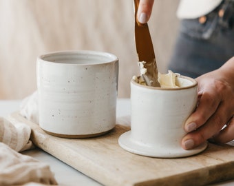 Speckled White Butter Keeper - French Butter Keeper - Stoneware Butter Dish - Ceramic Butter Dish - Butter Crock - Water Sealed Butter Dish