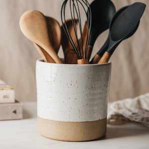Speckled White Utensil Holder - Ceramic Crock - Utensil Caddy - Ceramic Utensil Crock - Ceramic Utensil Holder - Container - DPottery