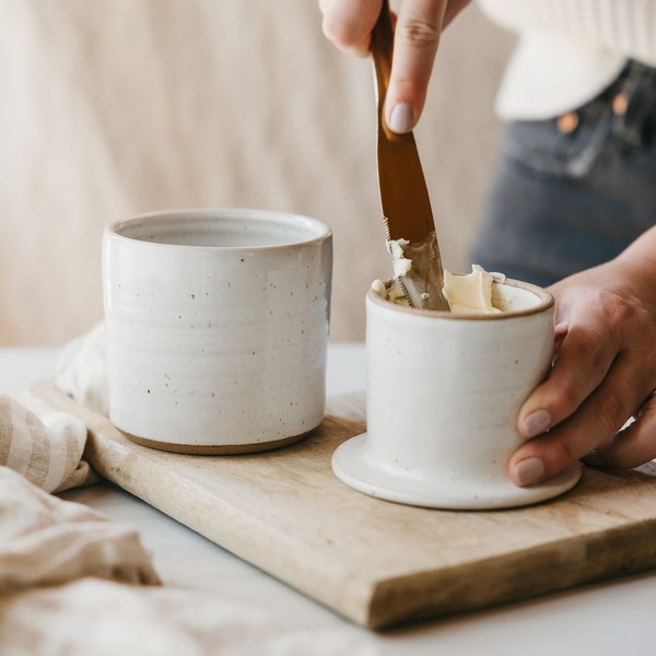 Speckled White Butter Keeper - French Butter Keeper - Stoneware Butter Dish - Ceramic Butter Dish - Butter Crock - Water Sealed Butter Dish