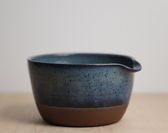 Blue Storm Batter Bowl - Ceramic Mixing Bowl - Stoneware Bowl with Spout - Blue Serving Bowl - Dough Proofing Bowl - Pancake Mixing Bowls