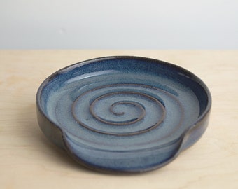 Blue Storm Spoon Rest Fully Glazed - Ceramic Spoon Rest - Stoneware Spoon Holders - Pottery Spoon Rest - Kitchen Spoon Rest - Various Colors