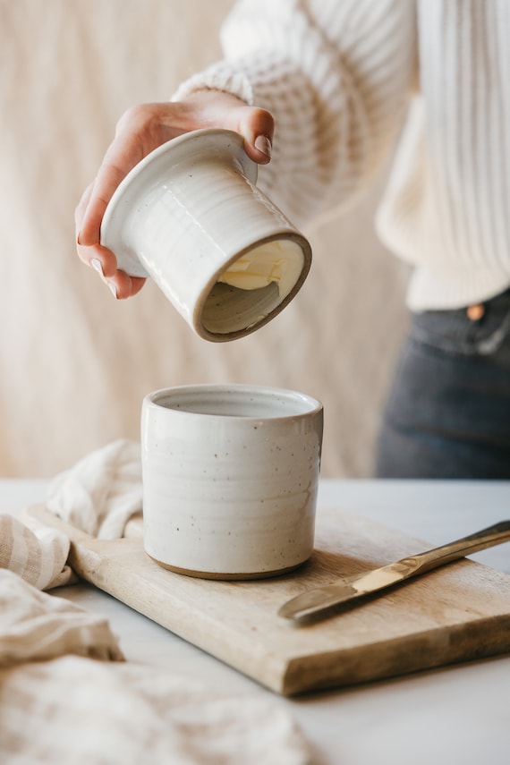 Speckled White Butter Keeper French Butter Keeper Stoneware Butter