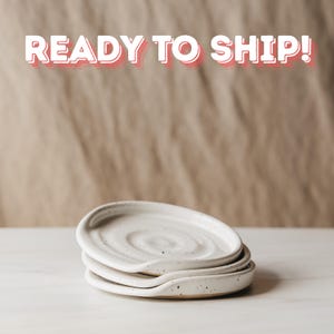 Speckled White Ceramic Spoon Rest - Modern Ceramic Spoon Rests - Neutral Pottery Spoon Holders - Stovetop Utensil Rests - Various Colors