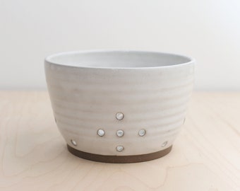 Rustic White Berry Bowl - Small Ceramic Colander with Rustic White Glaze - Handmade Stoneware Strainer - White Strawberry Bowl - Herb Bowls