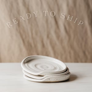 Handmade Speckled White Ceramic Spoon Rest (2 sizes)