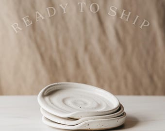 Speckled White Ceramic Spoon Rest