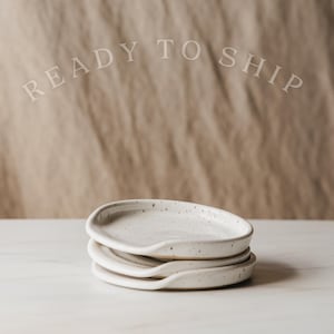 Handmade Speckled White Flat Ceramic Spoon Rest