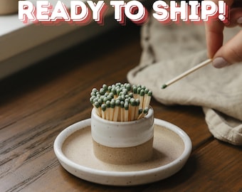 Speckled White Ceramic Matchstick Holder: Handmade Stoneware Decor