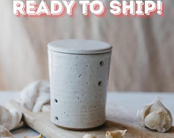 Speckled White Ceramic Garlic Keeper – Stoneware Kitchen Storage