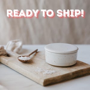 Speckled White Salt Cellar - Ceramic Salt Cellar - Salt Cellar with lid - Salt Pig - Salt Keeper - Salt Container - Stoneware Salt Cellar