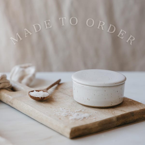 Speckled White Ceramic Salt Cellar with Lid