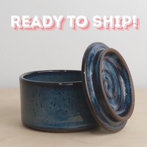 Blue Storm Salt Cellar - Ceramic Salt Cellar - Salt Cellar with lid - Blue Salt Pig - Salt Keeper - Salt Container - Salt Keeper - DPottery