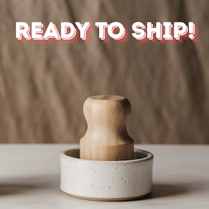 Speckled White Ceramic Dish Brush Holder with Compostable Pot Brush