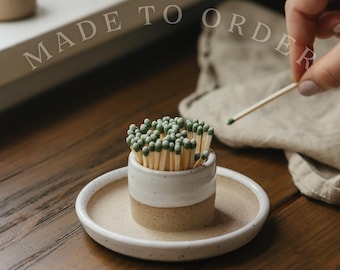 Speckled White Ceramic Matchstick Holder Large – with Striker Sticker