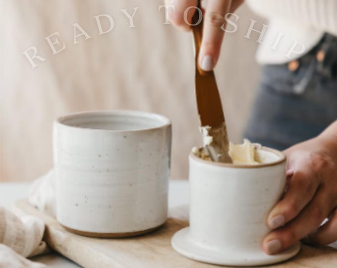 Speckled White Ceramic Butter Keeper – French Butter Crock