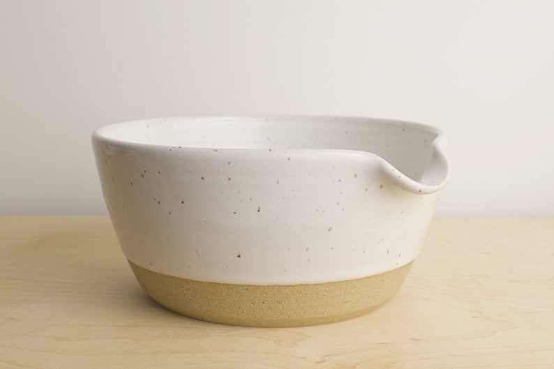 Speckled White Ceramic Mixing Bowl Batter Bowl Bowl with Spout Wet Ingredients Bowl Cookie Dough Bowl Bakers Gift Modern Bowls afbeelding 5