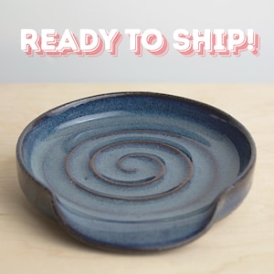 Blue Storm Ceramic Spoon Rest Fully Glazed - Handmade Stoneware Kitchen Decor