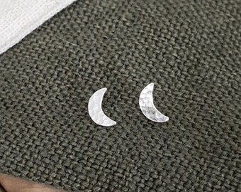 Crescent Moon Silver Studs, Silver Moon Stud Earrings, Celestial Jewellery, Handmade UK