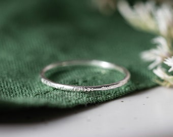 Silver Stacking Ring, Hammered Silver Ring, Slim Band, Textured Silver ring, Dainty Silver Stacking Ring