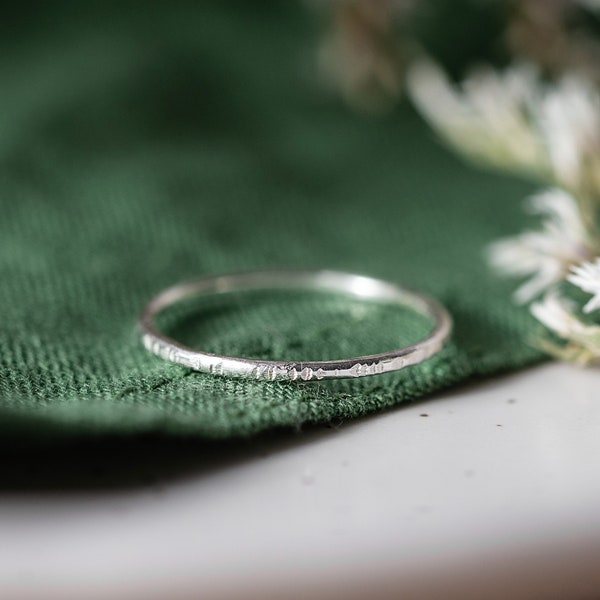 Silver Stacking Ring, Hammered Silver Ring, Slim Band, Textured Silver ring, Dainty Silver Stacking Ring