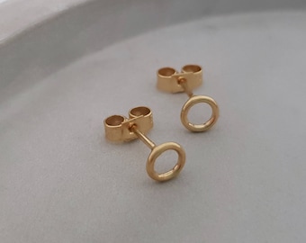 Kleine gouden oorknopjes, 9ct gouden eenvoudige hengsten, kleine gouden cirkeloorbellen, handgemaakt VK