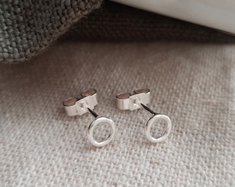 Small Silver Studs, Silver Circle Studs, Dainty Silver Earrings, Open Circle Studs Earrings