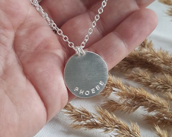 Personalised Silver Necklace, Hand Stamped Letter Necklace, Personalised Disc Necklace, Eco Silver Necklace