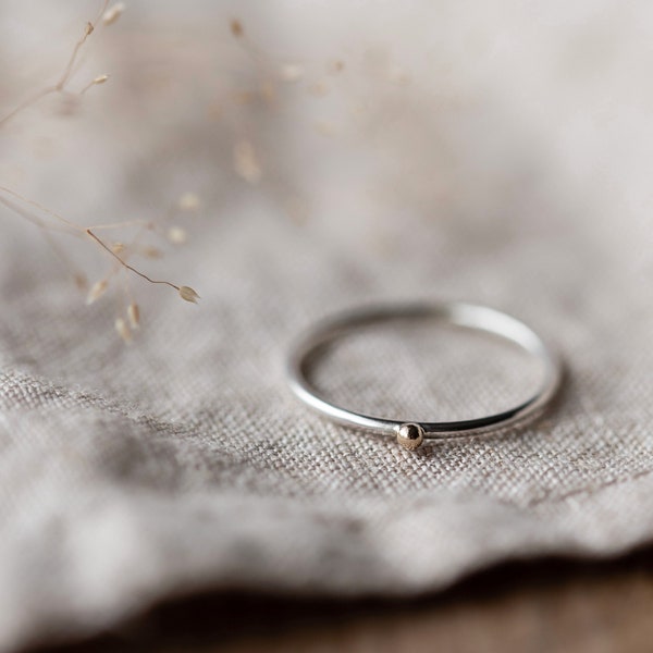 Gold and Silver Ring, Stacking Ring, 9ct Gold, Recycled Sterling Silver, Dot Ring