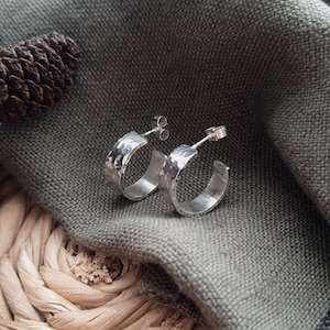 Chunky Silver Hoops, Hammered Silver Hoop Earrings, Open Hoop Earrings, Thick Silver Hoops image 1