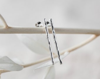 Hammered Silver Bar Earrings, Long Silver Studs, Textured Earrings, Recycled Sterling Silver