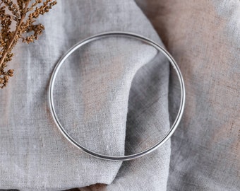 Plain Silver Bangle, Handmade Round Sterling Silver Bracelet With Polished Finish