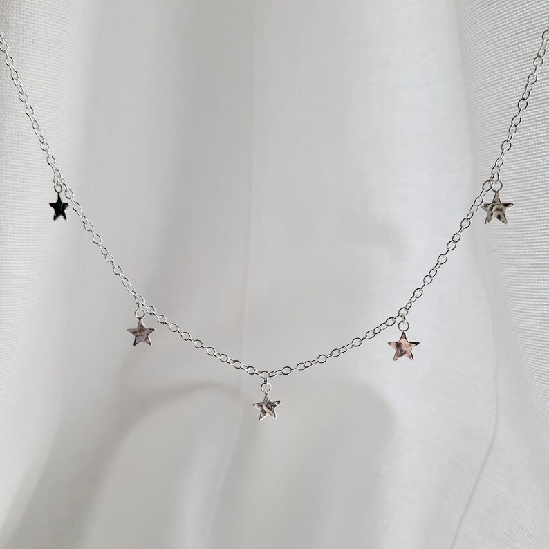 Silver Stars Necklace, Dainty Star Necklace, 5 Star Necklace , Star Charm Necklace, Recycled Silver, Handmade UK image 4